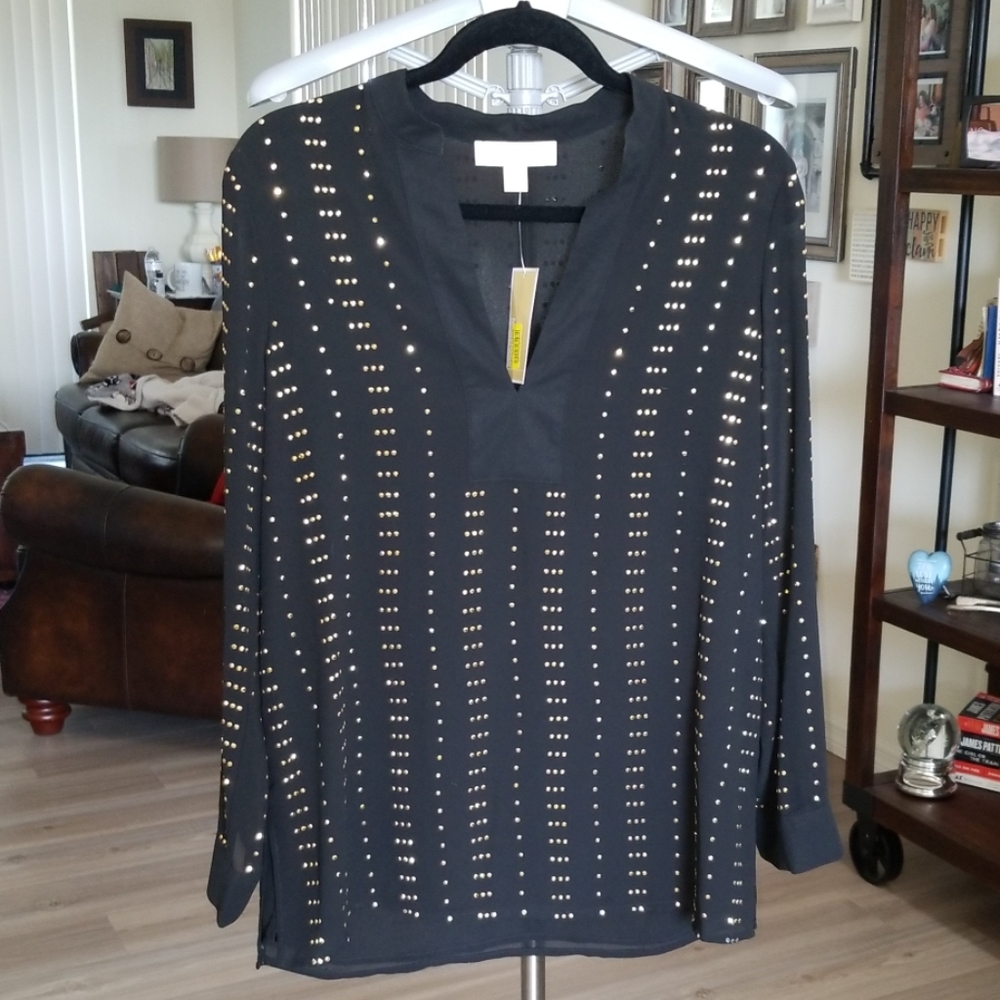 Michael Kors Black & Gold Long sleeve Blouse/Top M